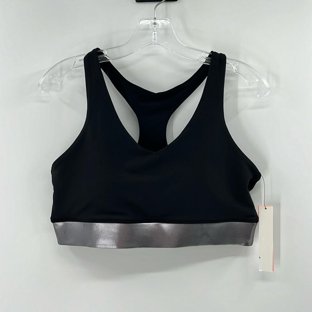 Aqua Athletic Bloomingdale's Exclusive Racerback Sports Bra - Black/Silver - XL